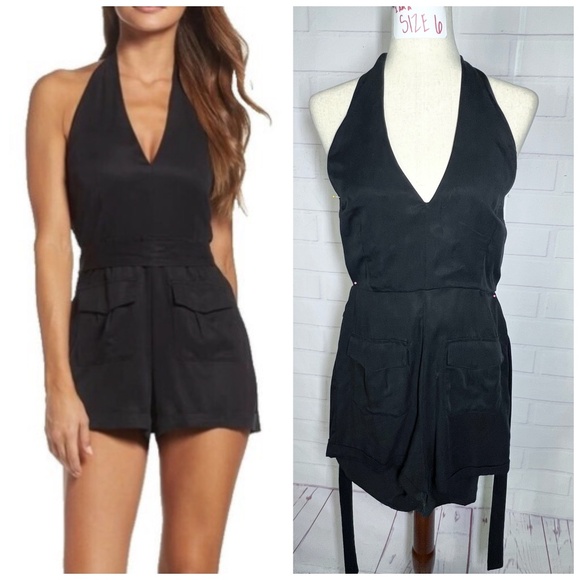🖤NWT🤩 |•BB DAKOTA•| Darling Black Romper V-neck Halter Size 2 - Picture 1 of 6